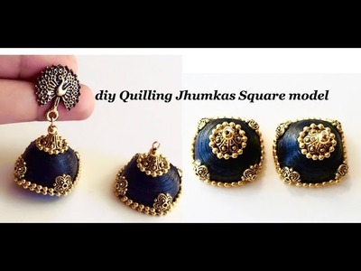 How to make paper quilling jhumkas\\making quilling jhumkas square shape