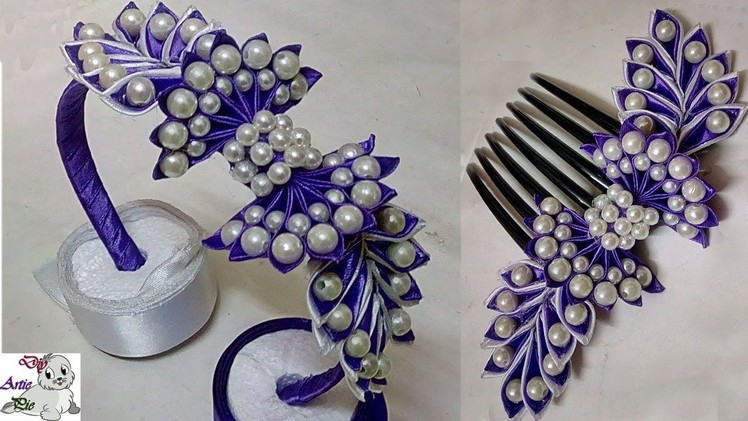 How to make Pearl Beaded Satin Ribbon Hair Band | Comb | Hair Accessories | Diy | Jewellery