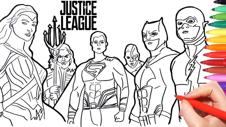 Justice League Coloring pages | how to draw batman superman wonder woman flash aquaman superheroes