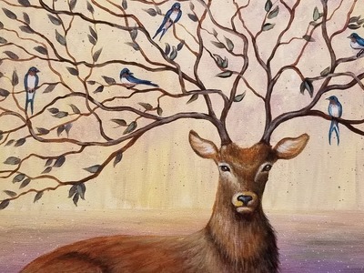 Learn to Paint a Fantasy Deer with Tree Branch Antlers FREE Step by Step Acrylic Painting Tutorial