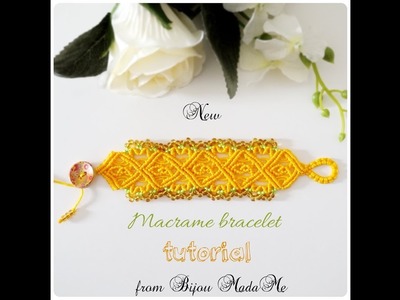 Macrame bracelet tutorial. DIY macrame jewelry. How to make cuff macrame bracelet with beads.