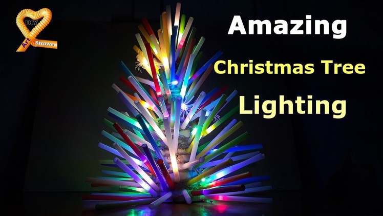 Make an Amazing Christmas Tree Lighting out of Straw, using LED string light