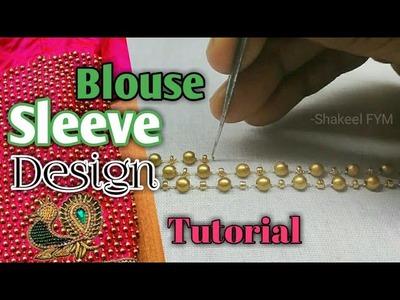 Make blouse sleeves aari work | Pearls work tutorial | Hand Embroidery