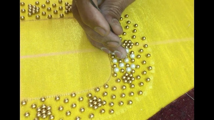 Making of Beautiful White and Gold Pearl work - Hand embroidery