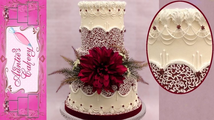 Maroon Cornelli Lace Wedding Cake