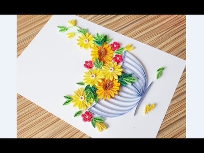 Paper Quilling flower wall decoration. Quilling flower card.