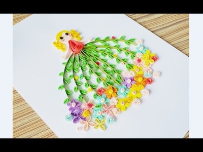 Quilling Girl.Paper Quilling design. Quilling flower dress for girl