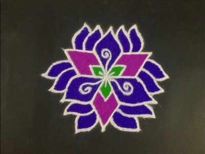Rangoli Design With colours for Festivals and Competitions with dots 9x5 |Easy Rangoli|Daily Rangoli