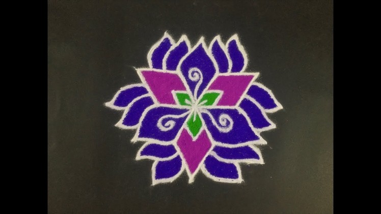 Rangoli Design With colours for Festivals and Competitions with dots 9x5 |Easy Rangoli|Daily Rangoli
