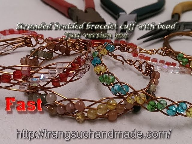 Stranded braid bracelet cuff with bead - DIY wire bracelet - Fast version 304