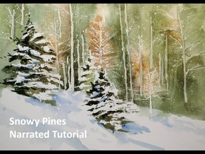 Transparent Watercolor Narrated Step by Step Tutorial, Snowy Pines