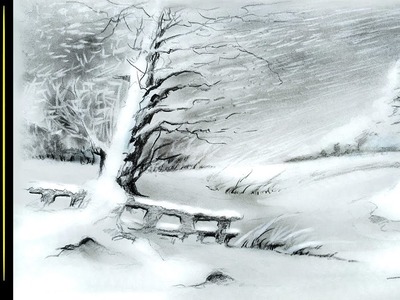 Very easy! How to draw a Snow Landscape in CHARCOAL