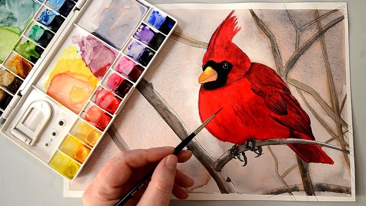 Watercolour Painting of a Cardinal Bird from Paint my Photo Reference