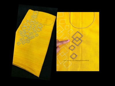 Aari. Maggam Hand Embroidery Stone Work designing on Churidar. Kurti- Simple & Easy Making