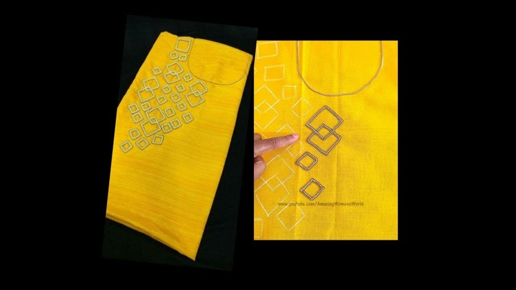 Aari. Maggam Hand Embroidery Stone Work designing on Churidar. Kurti- Simple & Easy Making