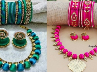 Beautiful silk thread Necklace set with bangle designs ideas
