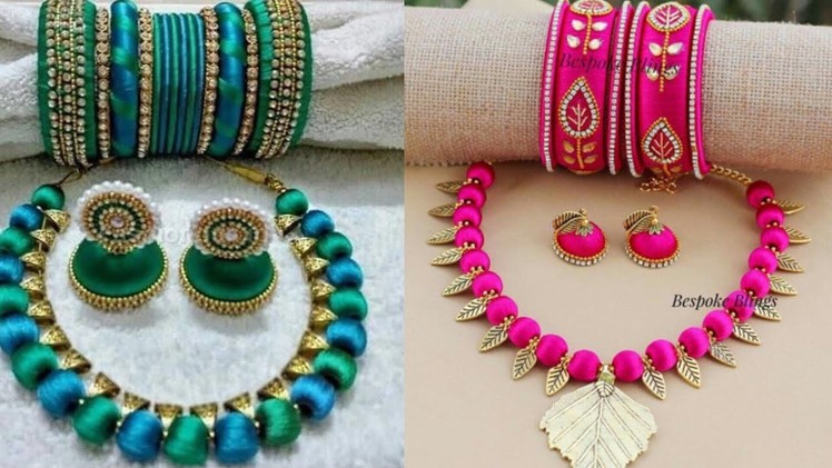 Beautiful silk thread Necklace set with bangle designs ideas