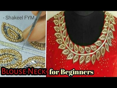 BLOUSE NECK FOR BEGINNERS AARI WORK | BLOUSE DESIGN | HAND EMBROIDERY