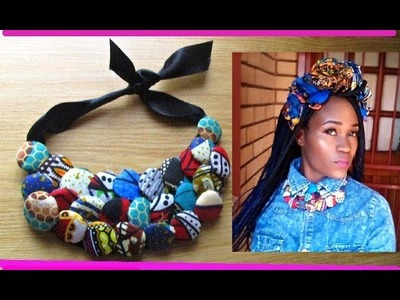 DIY-How to African print Cover button bib necklace