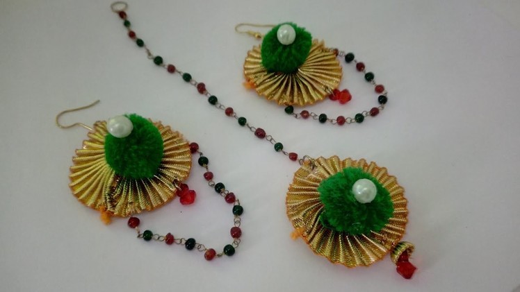 Handmade Gota Patti Jewelry Tutorial | Gota Maang Tikka With Earrings | CraftLas
