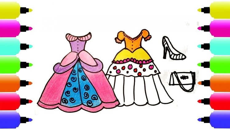 How to Draw a Princess Dress for Girls | Coloring Pages Dress, Handbag, Shoes | Art Colors for Kids