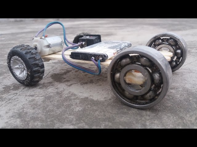 How to make a Battery Powered Toy Mini Electric Motor Car on Bearings   - DC Motor