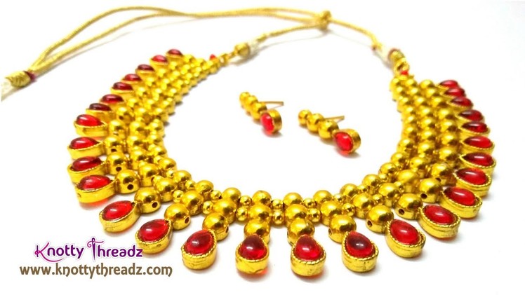 How to Make Kundan Necklace | Designer Red Kundan and Gold Choker || www.knottythreadz.com