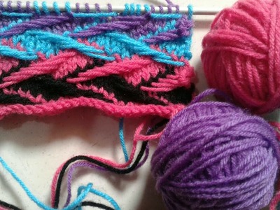 Multi color knitting design in hindi | spring stitch variation | design no 20