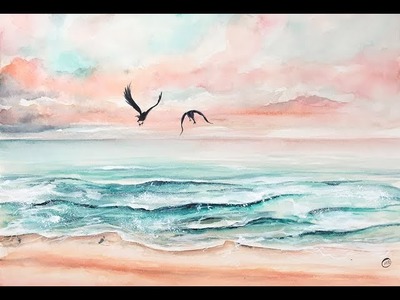 Pink Beach in Watercolors Painting Tutorial