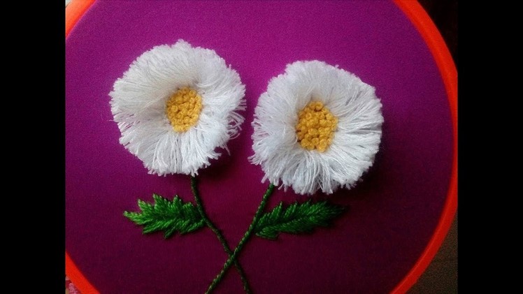 Pom Pom Stitch Daisy Flower | Margaritas en Puntada flecos | Hand embroidery