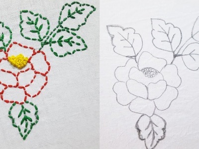 Runing stitch flower embroidery|how to draw pattern with easy trick|for beginners|:hand embroidery