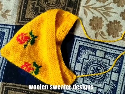 Woolen cap design for kids :- rose pattern