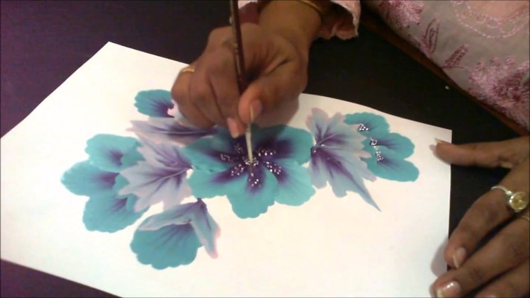 Blue and purple flower ; one stroke tecnique