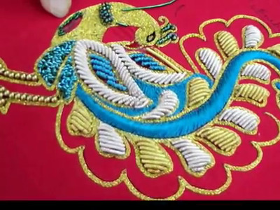 How to do Zardosi work making of peacock design - Aari Zardosi tutorial