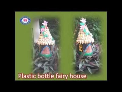 Plastic bottle Fairy house.recycled plastic bottle and pista shell fairy house