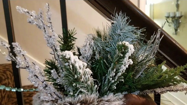 Rustic Glam Christmas Decor.How to make a focal point on a small staircase garland