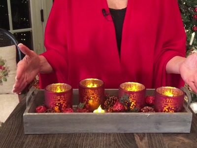 Set of Christmas Votive Holders, Candle Rings, and Wooden Tray