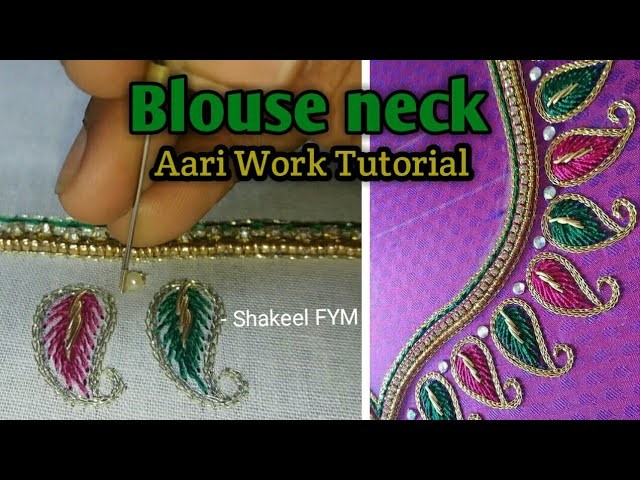 Aari work blouse neck design tutorial | hand work | Hand Embroidery