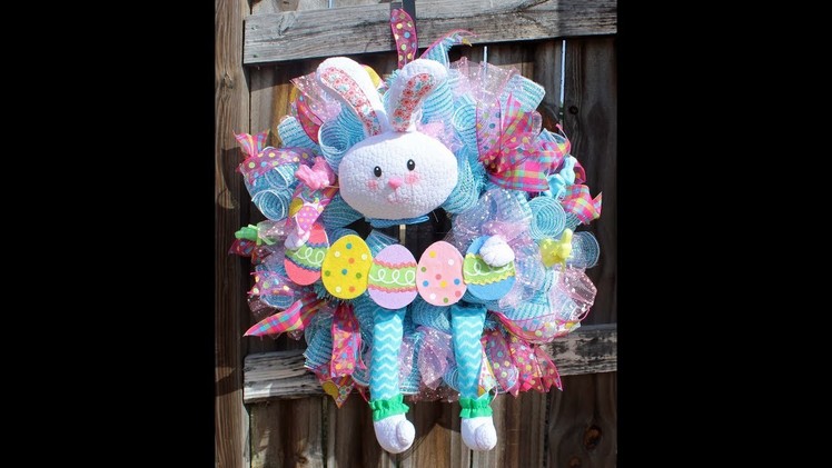 Easter wreath using 21 in deco mesh pouf curl method with ruffles