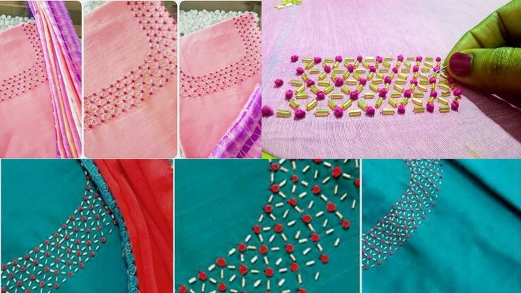 Easy & unique hand embroidery design for kurti.chudidhar neckline