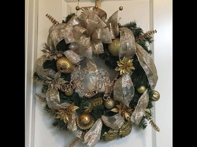 Evergreen Gold Wreath with beautiful bow