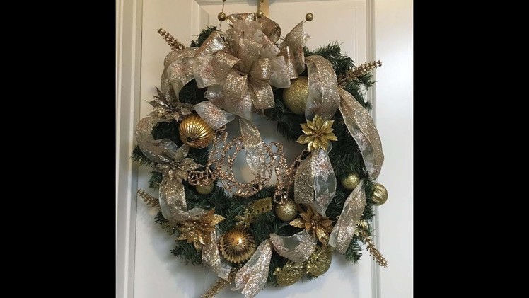 Evergreen Gold Wreath with beautiful bow