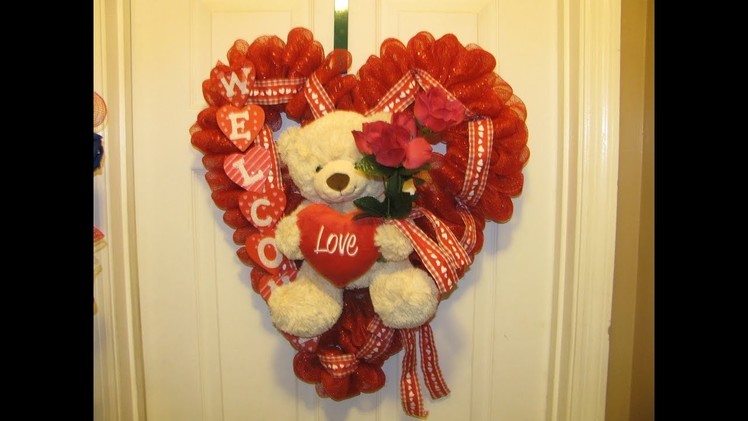How To Make A Big Teddy Bear Heart Deco Mesh Wreath
