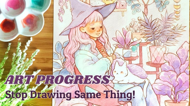 PROGRESS IN ART ♥︎ Do I NEED to change? || Watercolor illustration "Cozy Witch"