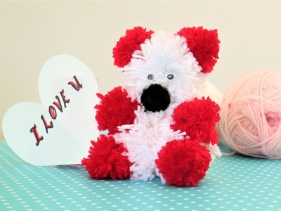 Teddy Bear-Valentine's Day Gift- DIY Yarn Pom-Pom craft- Knitting wool craft