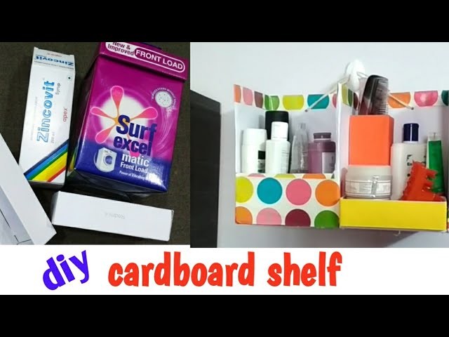 Wall shelf.desk making from  cardboard box easily.makeup organizer diy.surf excel box reuse idea