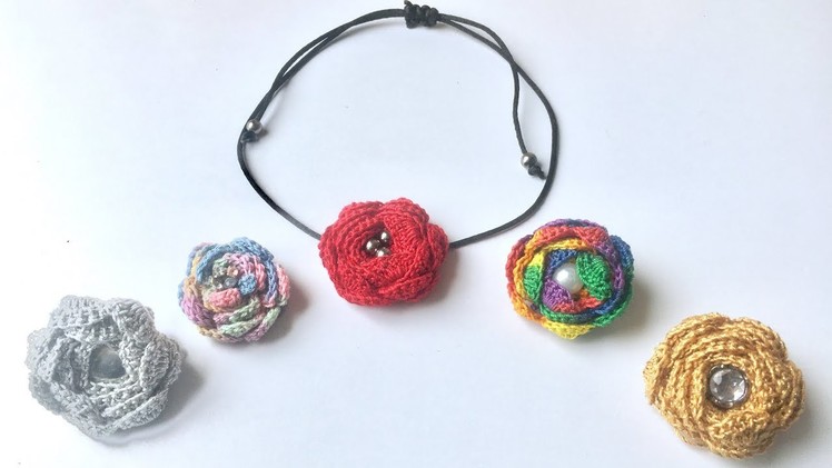 CROCHET ROSE NECKLACE. COLLAR ROSA A CROCHE