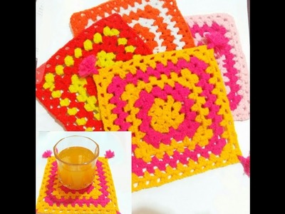 Crochet table cover making in malayalam,  woollen Table cover , crochet square design.