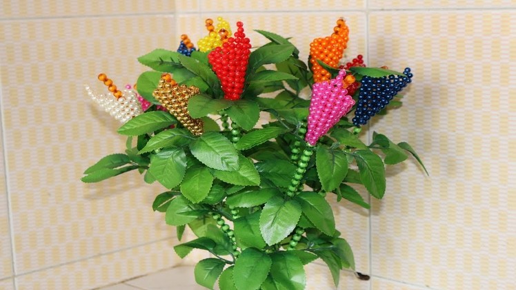 DIY Artificial Bonsai Tree Tutorial - How To Make Artificial Flower Tree - Beaded Tulip Flower