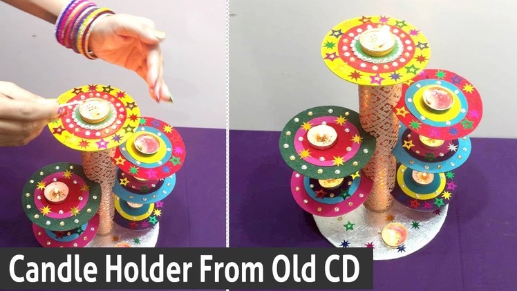 DIY Creative Ways To Reuse Old CD -  How to Make Candle Holder From Old CD - Best out of Waste